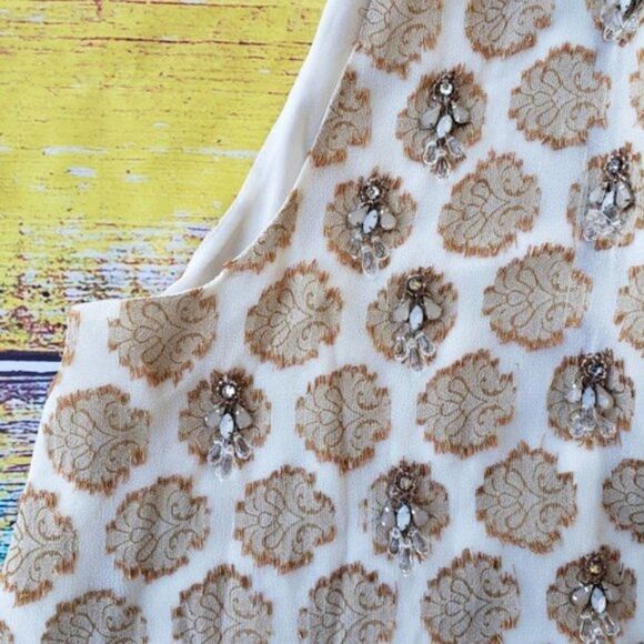 UO Kimchi Blue Chanderella Jacquard Embellished Beaded Metallic Peplum Top S - Picture 7 of 12